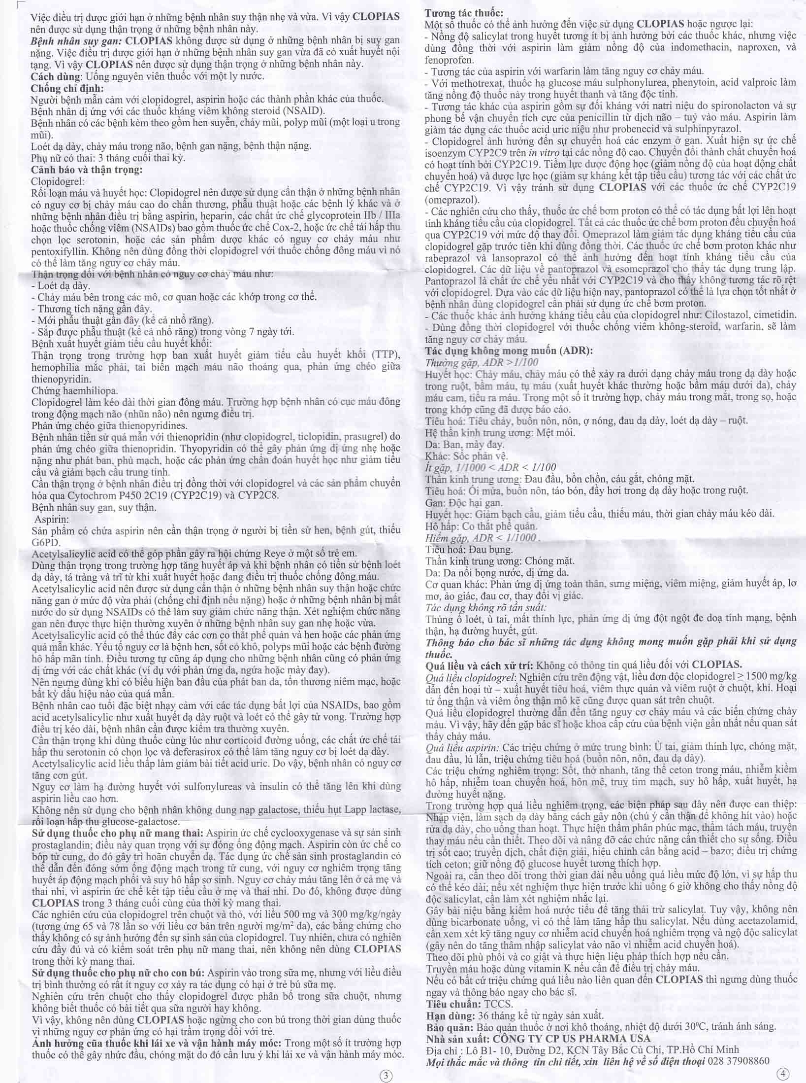 Hình ảnh Thuốc Clopias USP phòng ngừa các biến cố xơ vữa huyết khối (3 vỉ x 10 viên)
