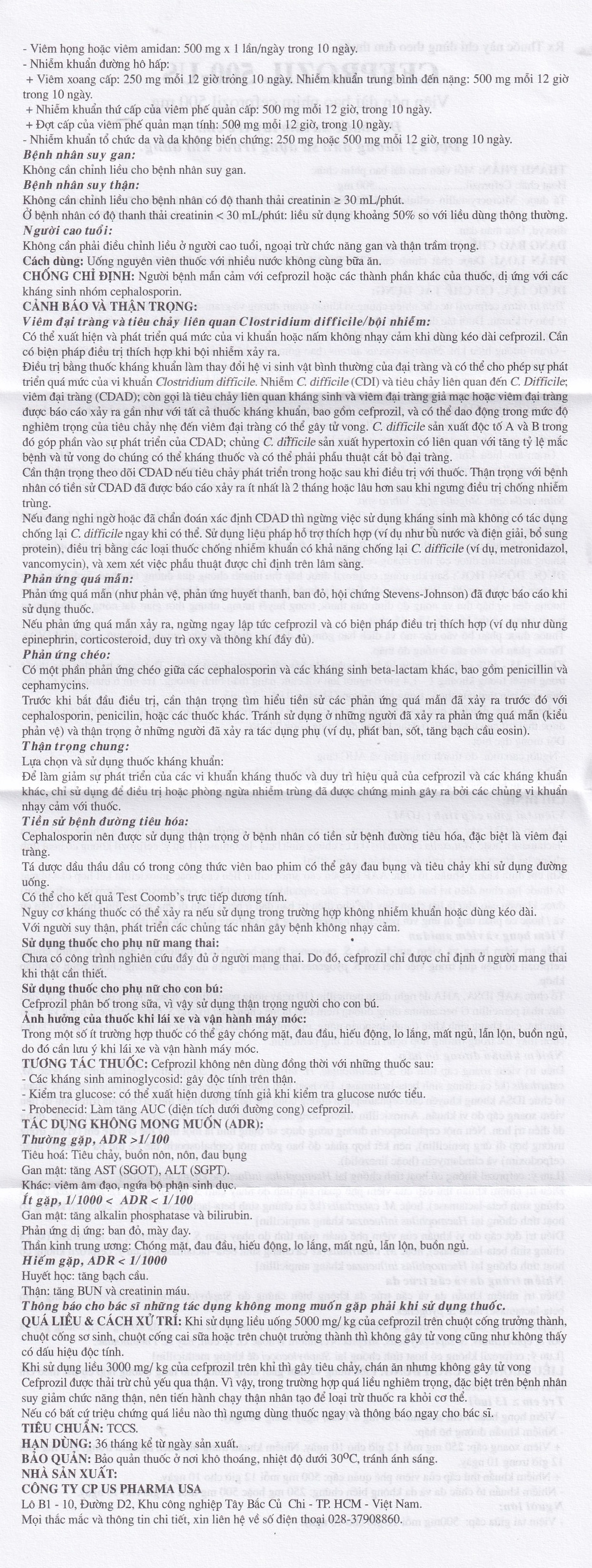 Hình ảnh Thuốc Cefprozil 500-US điều trị nhiễm khuẩn (1 vỉ x 10 viên)