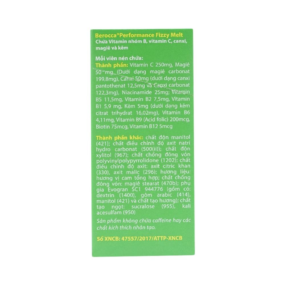 Hình ảnh Viên sủi Berocca Bayer bổ sung vitamin C, các vitamin nhóm B và kẽm (2 vỉ x 7 viên)