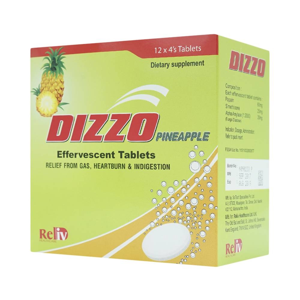 Hình ảnh Viên sủi Dizzo Pineapple Reliv giúp ăn ngon miệng hơn, tăng cường chuyển hóa (12 vỉ x 4 viên)