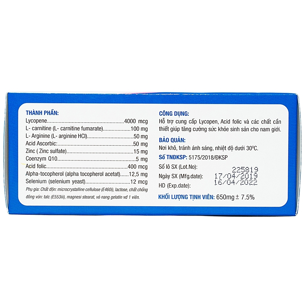 Hình ảnh Viên uống SpermQ Tây Âu tăng cường sức khỏe sinh sản cho nam giới (6 vỉ x 10 viên)