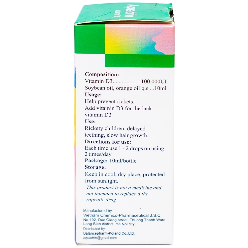Hình ảnh Dung dịch Aquadrin Balancepharm bổ sung Vitamin D3, ngăn ngừa còi xương, chậm lớn (10ml)