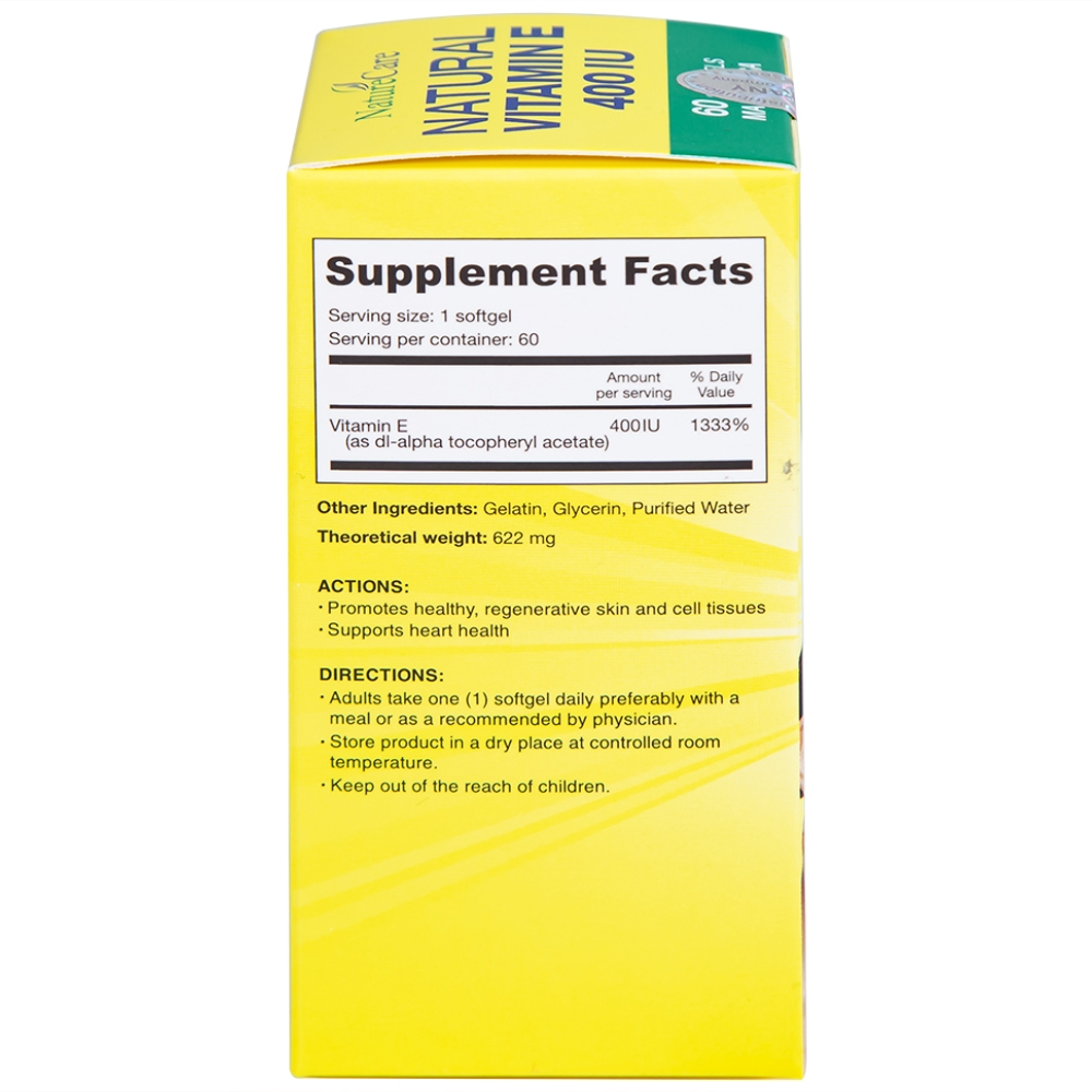 Hình ảnh Thực phẩm bảo vệ sức khỏe Natural Vitamin E 400 IU giúp cải thiện sức khỏe da và phục hồi da (60 viên)
