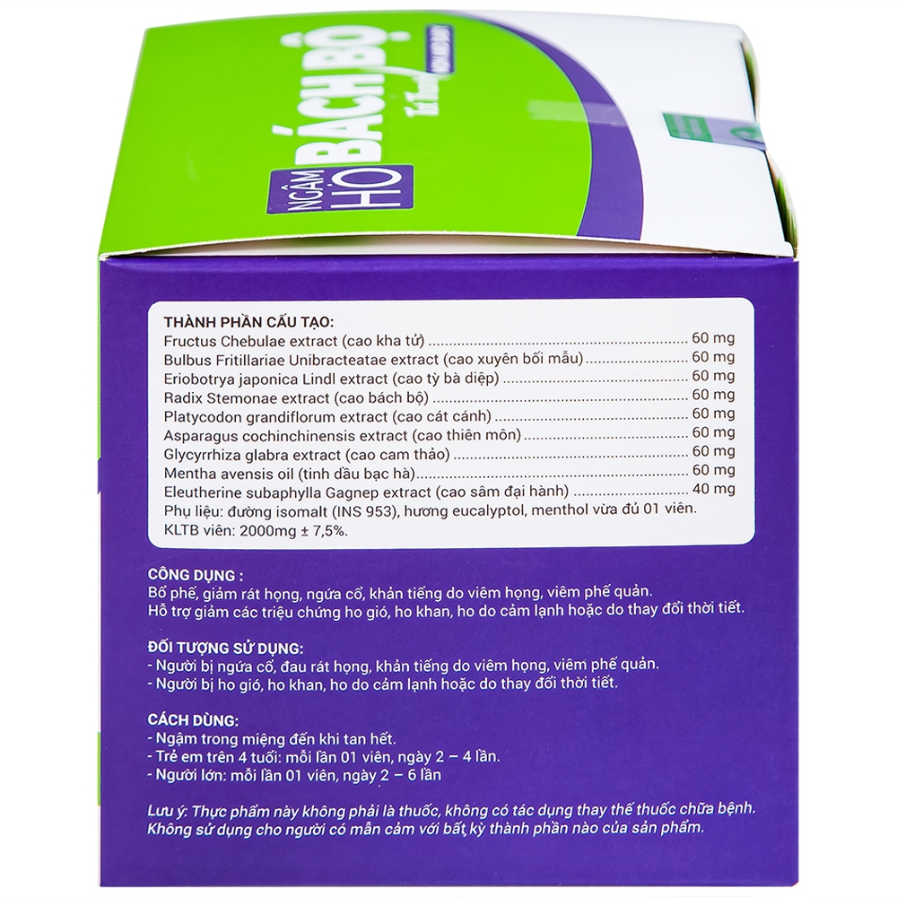 Hình ảnh Viên ngậm ho Bách Bộ Mom And Baby Tất Thành hỗ trợ giảm rát họng, ngứa cổ, khản tiếng (26 vỉ x 4 viên)