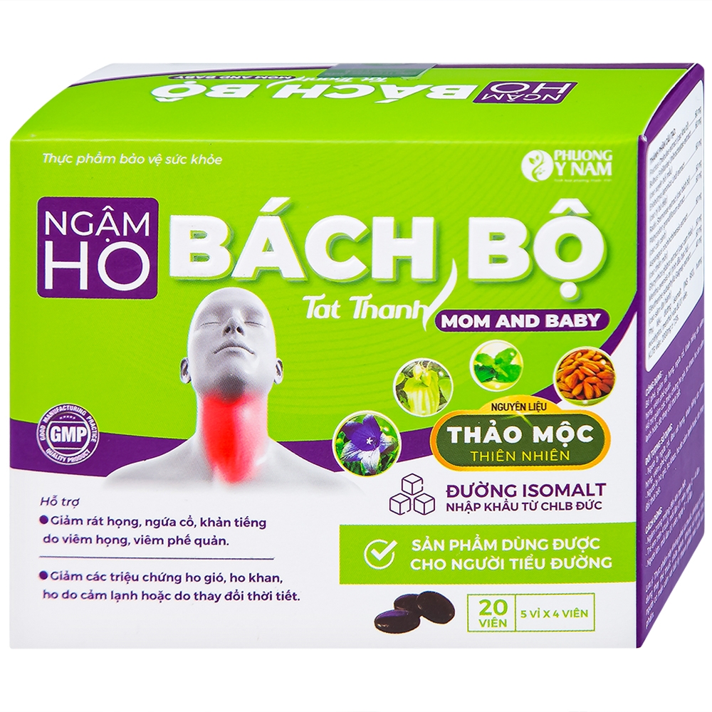Hình ảnh Viên ngậm ho Bách Bộ Mom And Baby Tất Thành hỗ trợ giảm rát họng, ngứa cổ, khản tiếng (5 vỉ x 4 viên)