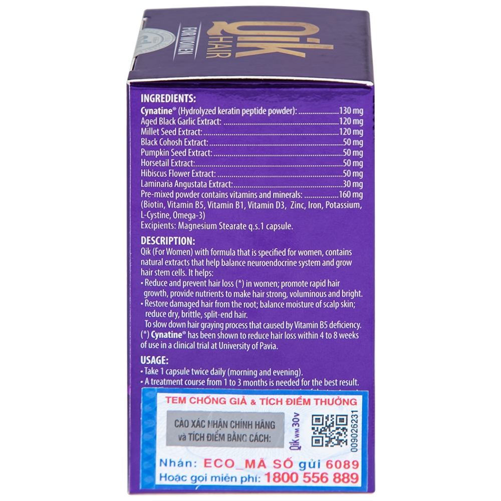 Hình ảnh Viên uống Qik Hair For Women Ecogreen giúp giảm rụng tóc ở nữ giới, giúp tóc mọc nhanh (30 viên)