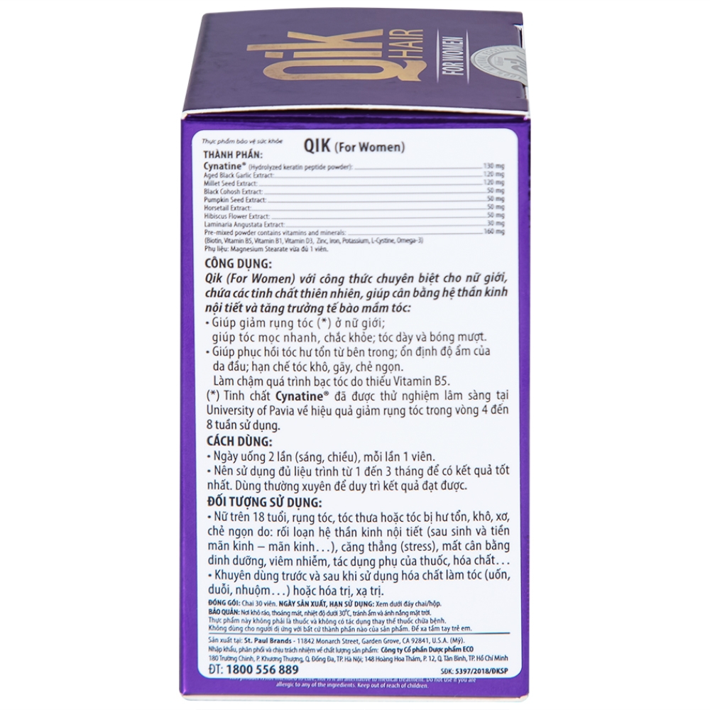 Hình ảnh Viên uống Qik Hair For Women Ecogreen giúp giảm rụng tóc ở nữ giới, giúp tóc mọc nhanh (30 viên)