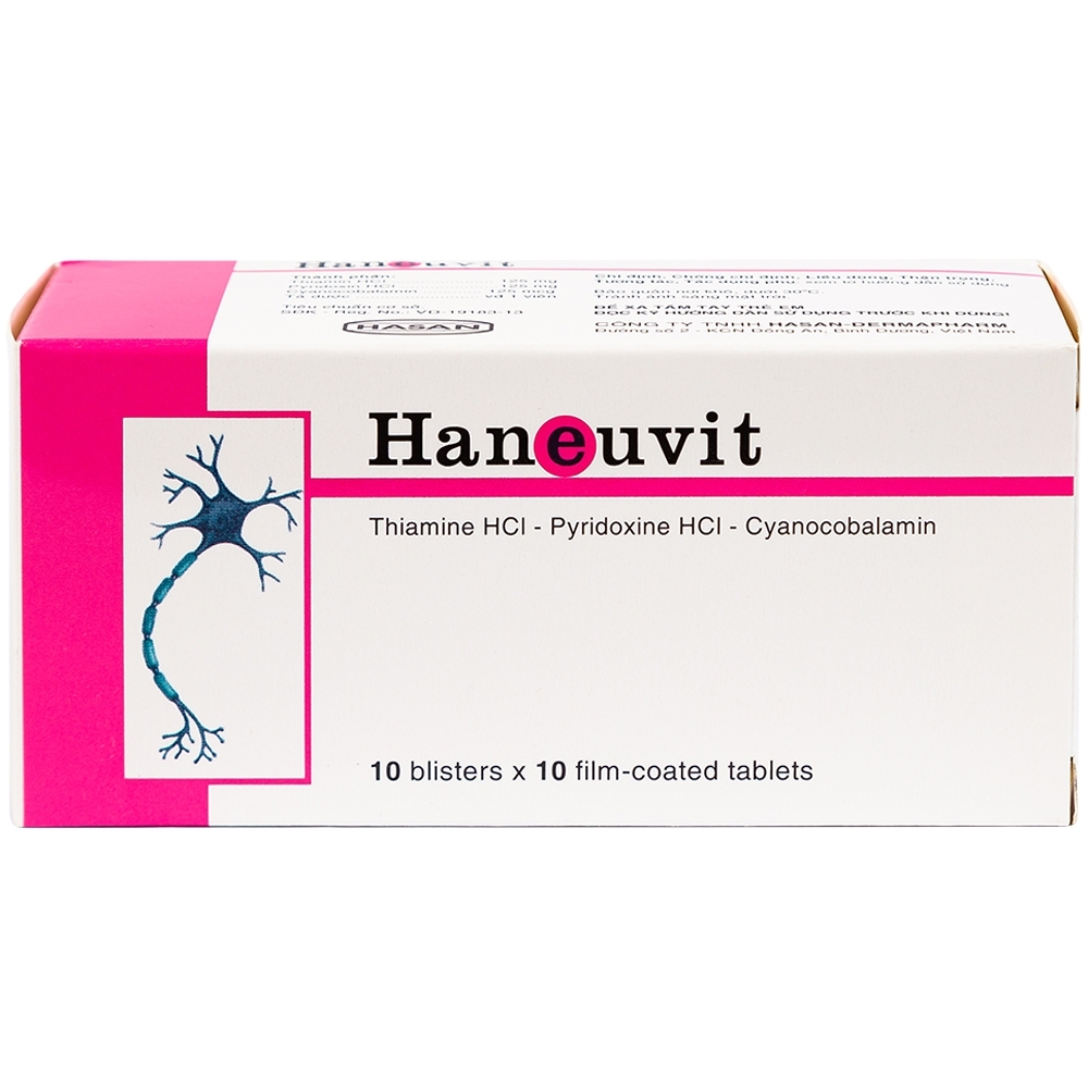 Hình ảnh Thuốc Haneuvit Hasan điều trị rối loạn do thiếu vitamin B1, B6, B12 (10 vỉ x 10 viên)