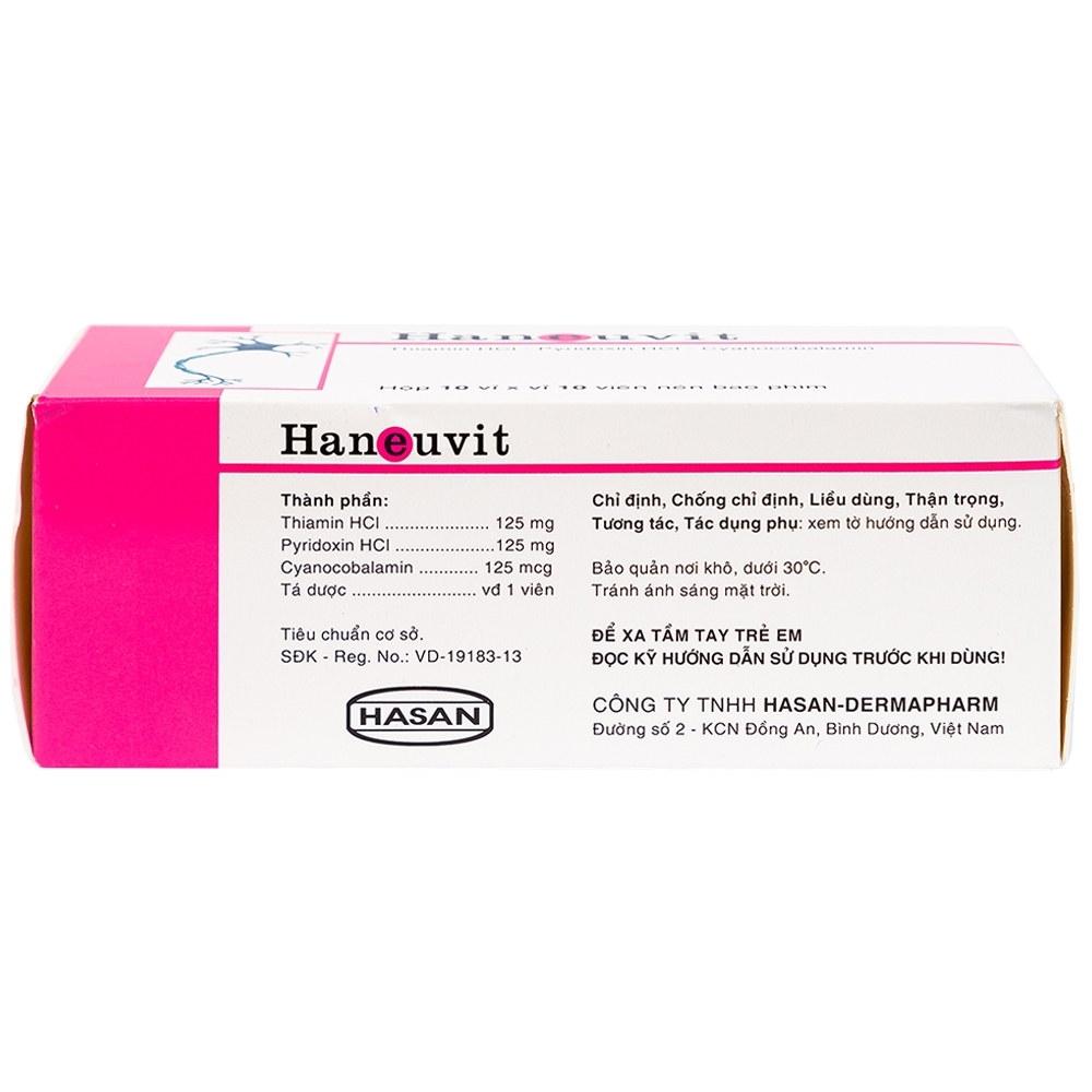 Hình ảnh Thuốc Haneuvit Hasan điều trị rối loạn do thiếu vitamin B1, B6, B12 (10 vỉ x 10 viên)