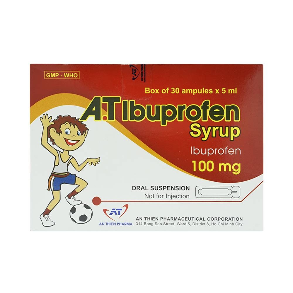 Hình ảnh Siro A.T Ibuprofen 100mg An Thiên giảm đau, kháng viêm, hạ sốt (30 ống x 5ml)