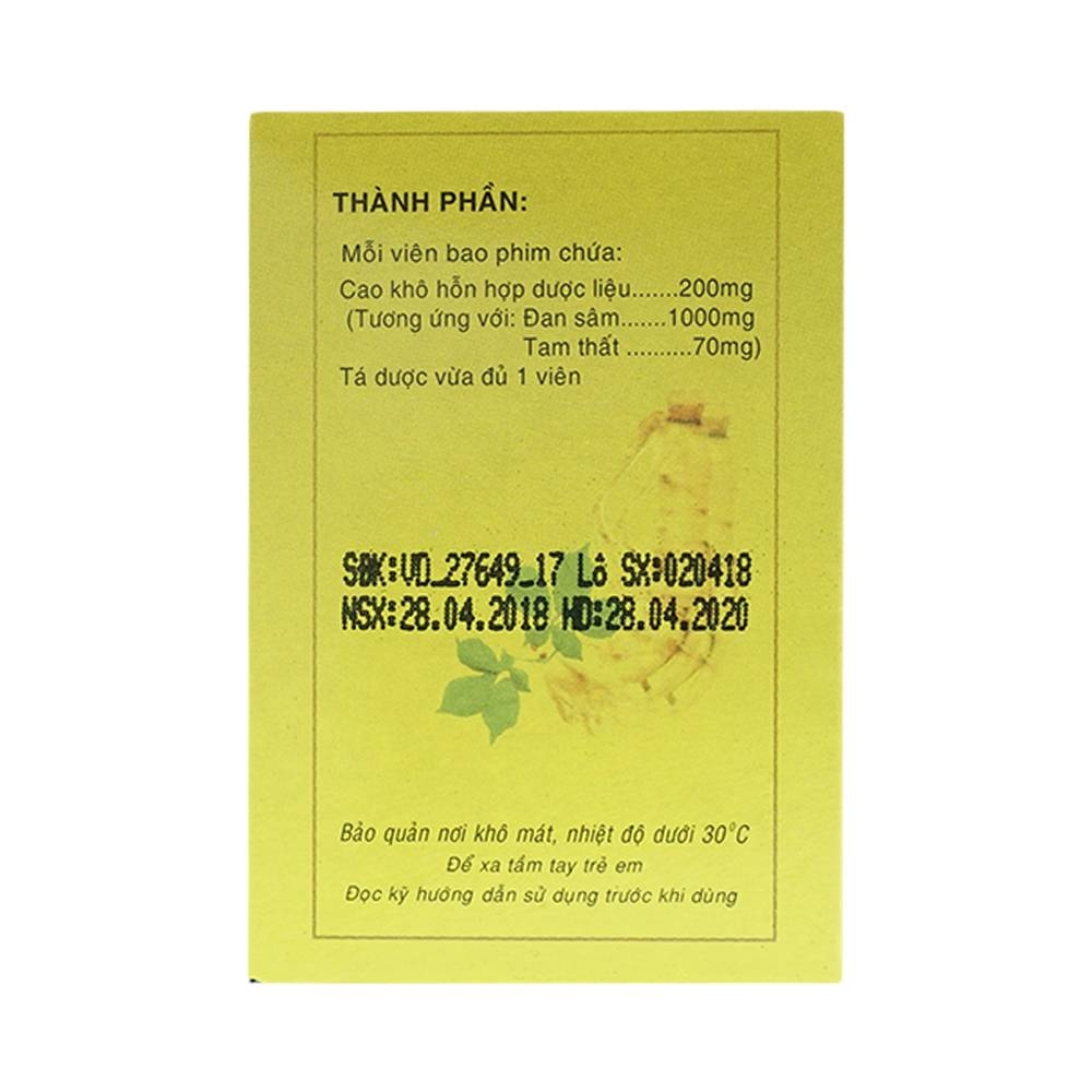 Hình ảnh Thuốc Đan Sâm - Tam Thất phòng và trị chứng đau thắt ngực, đau nhói vùng tim do huyết ứ (40 viên)