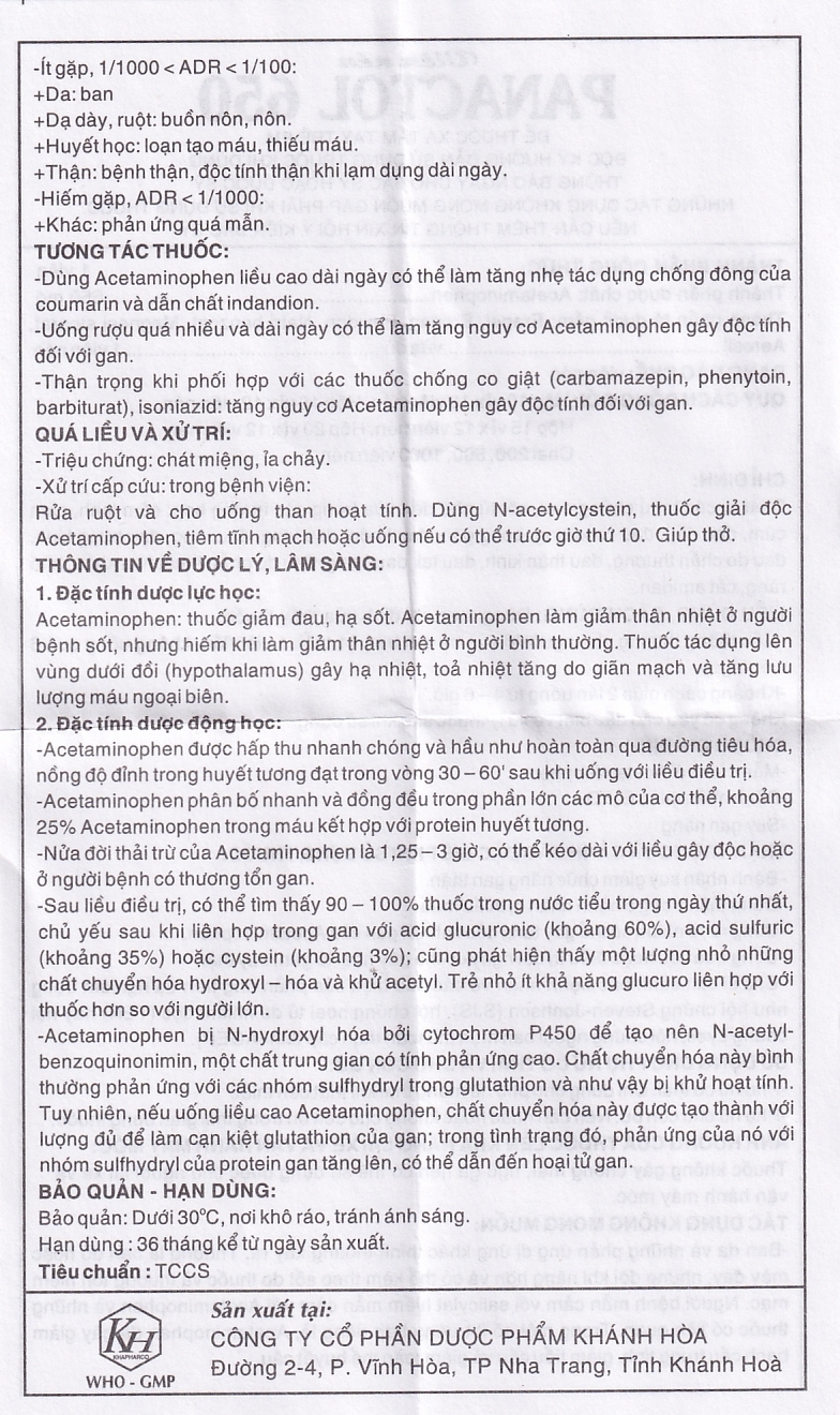 Hình ảnh Viên nén Panactol 650mg Khapharco giảm đau, hạ sốt, không gây buồn ngủ (1000 viên)