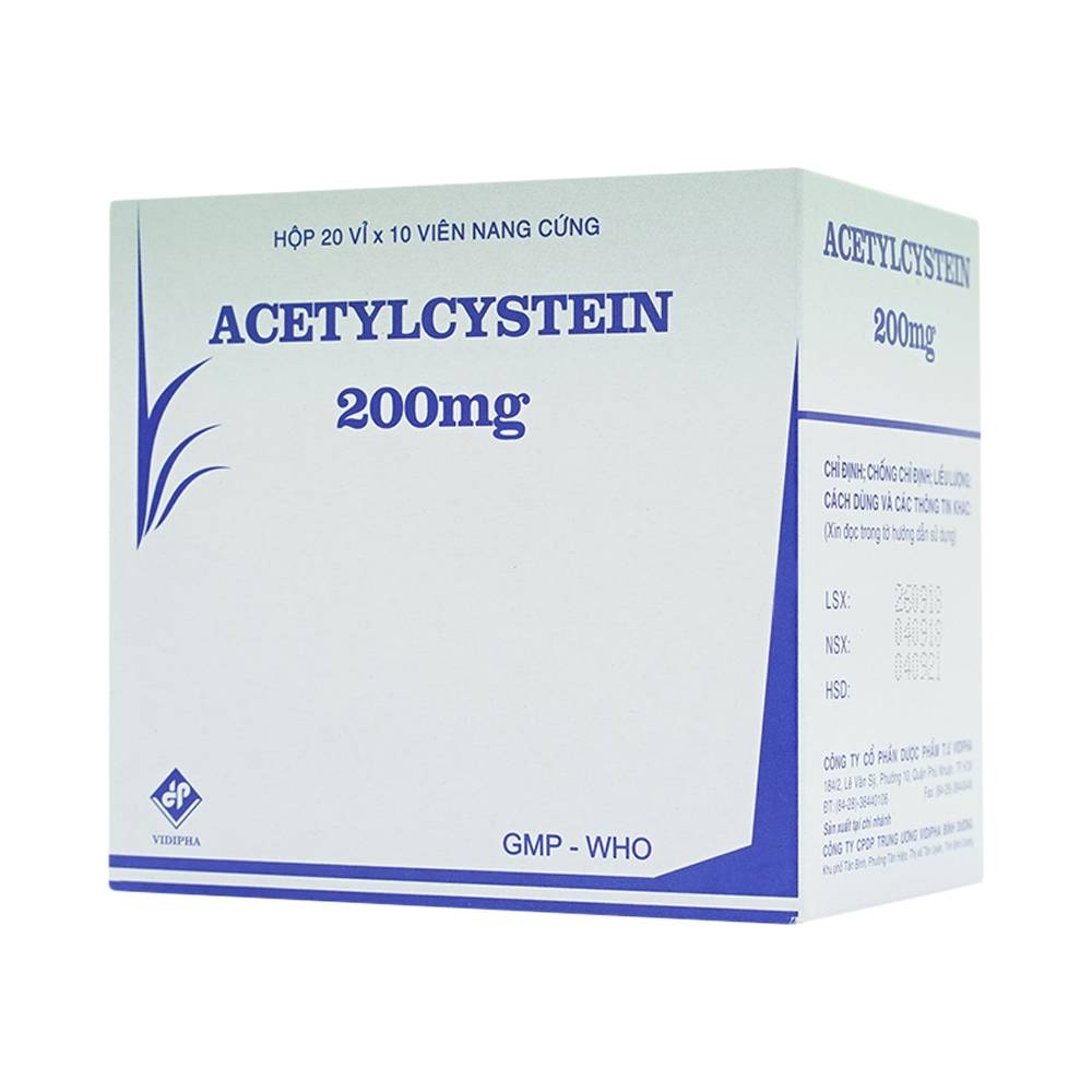 Hình ảnh Thuốc Acetylcystein 200mg Vidipha tiêu nhầy trong bệnh viêm phế quản, bệnh nhầy nhớt (20 vỉ x 10 viên)