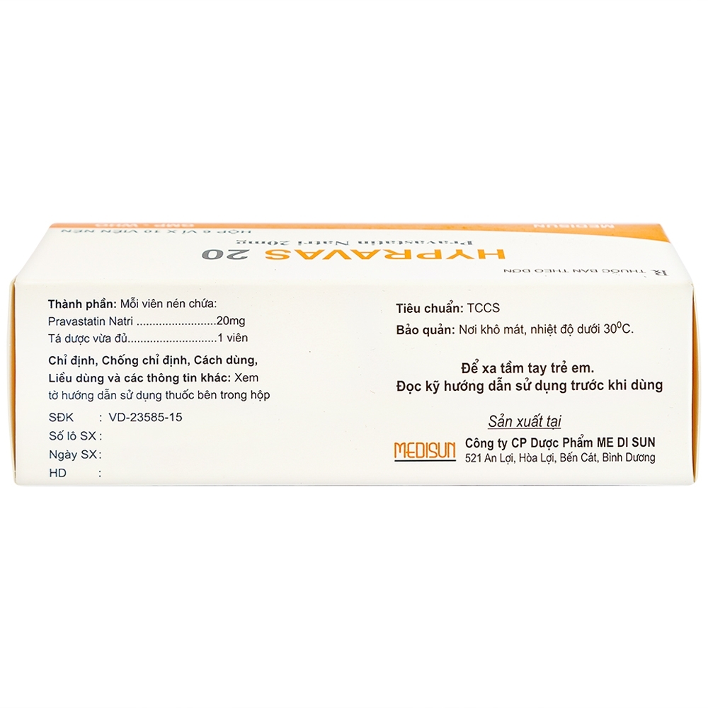 Hình ảnh Thuốc Hypravas 20 Medisun điều trị tăng cholesterol máu, xơ vữa động mạch (6 vỉ x 10 viên)
