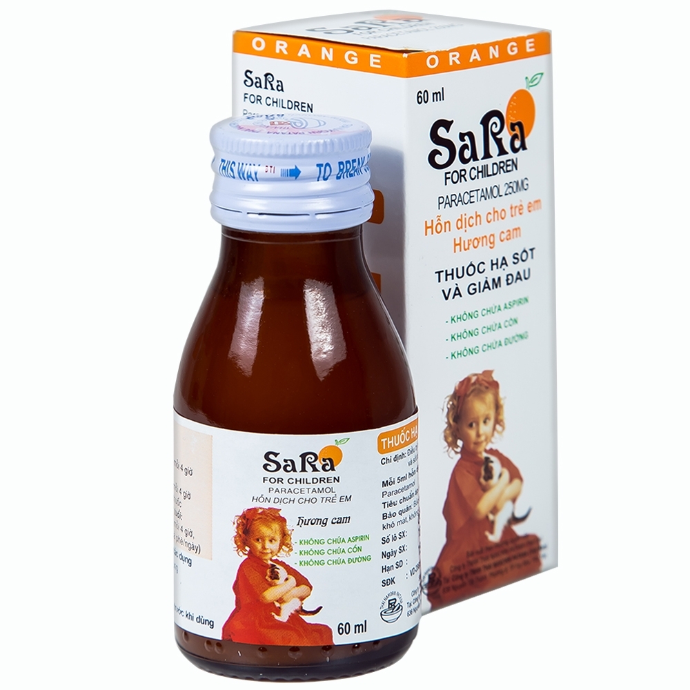 Hình ảnh Hỗn dịch SaRa For Children 250mg Thai Nakorn Patana hương cam, hạ sốt và giảm đau (60ml)