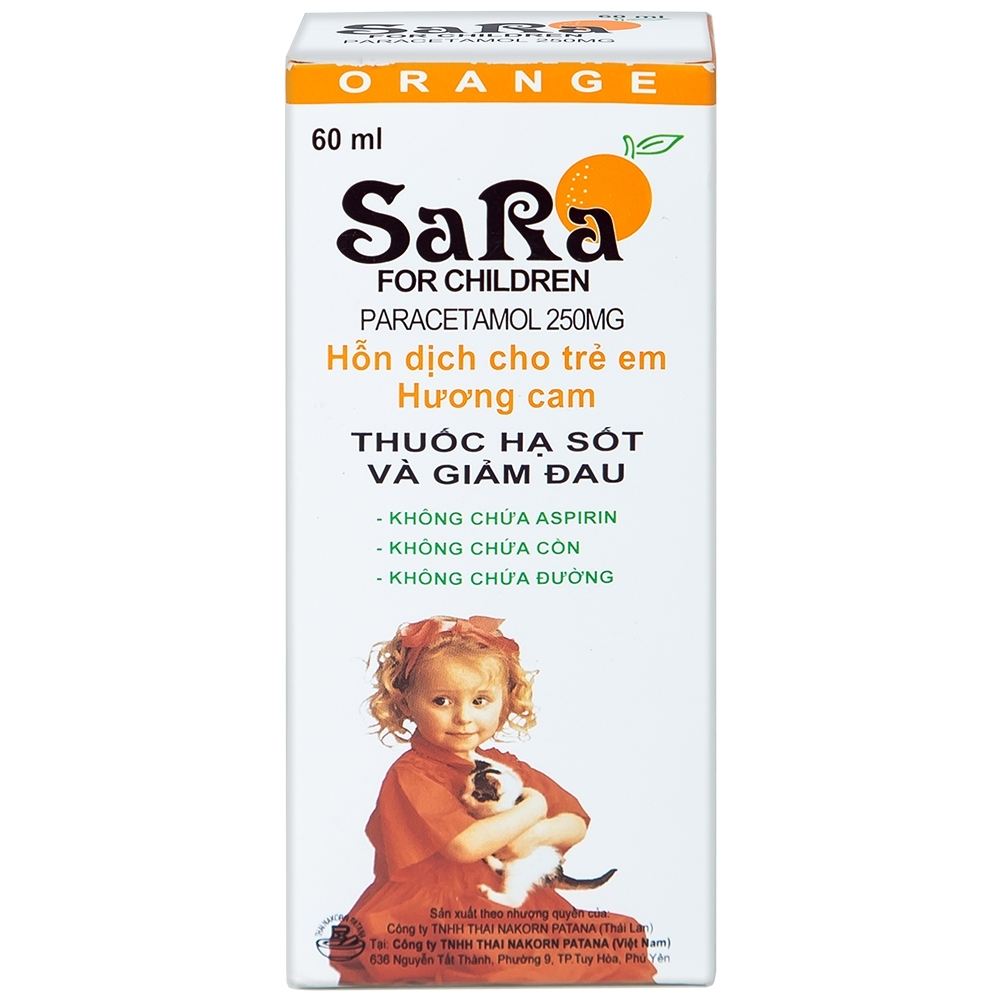Hình ảnh Hỗn dịch SaRa For Children 250mg Thai Nakorn Patana hương cam, hạ sốt và giảm đau (60ml)
