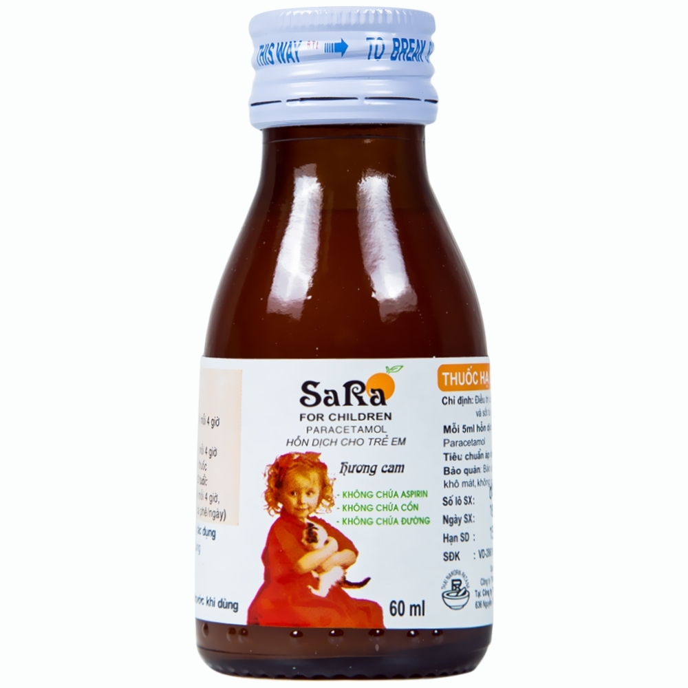 Hình ảnh Hỗn dịch SaRa For Children 250mg Thai Nakorn Patana hương cam, hạ sốt và giảm đau (60ml)