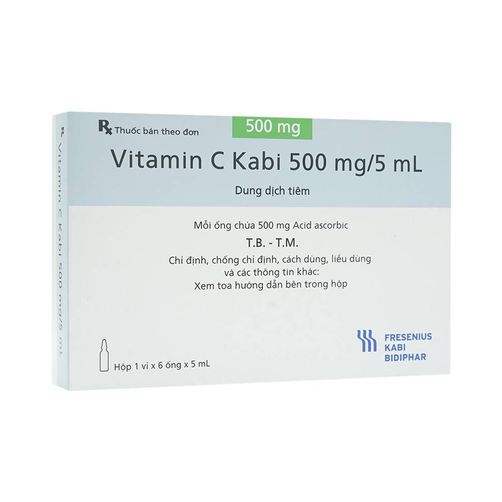 Hình ảnh Thuốc tiêm Vitamin C Kabi 500mg/5ml phòng và điều trị bệnh Scorbut (1 vỉ x 6 ống )