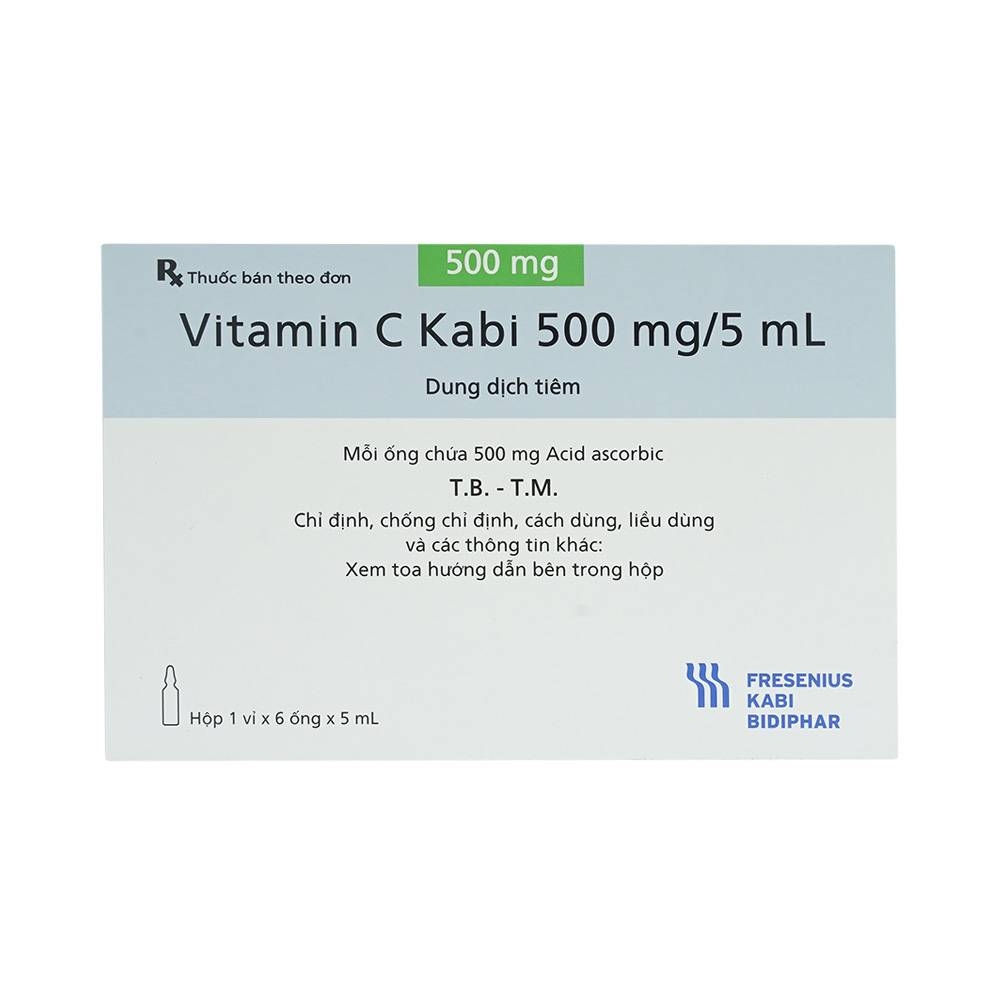 Hình ảnh Thuốc tiêm Vitamin C Kabi 500mg/5ml phòng và điều trị bệnh Scorbut (1 vỉ x 6 ống )
