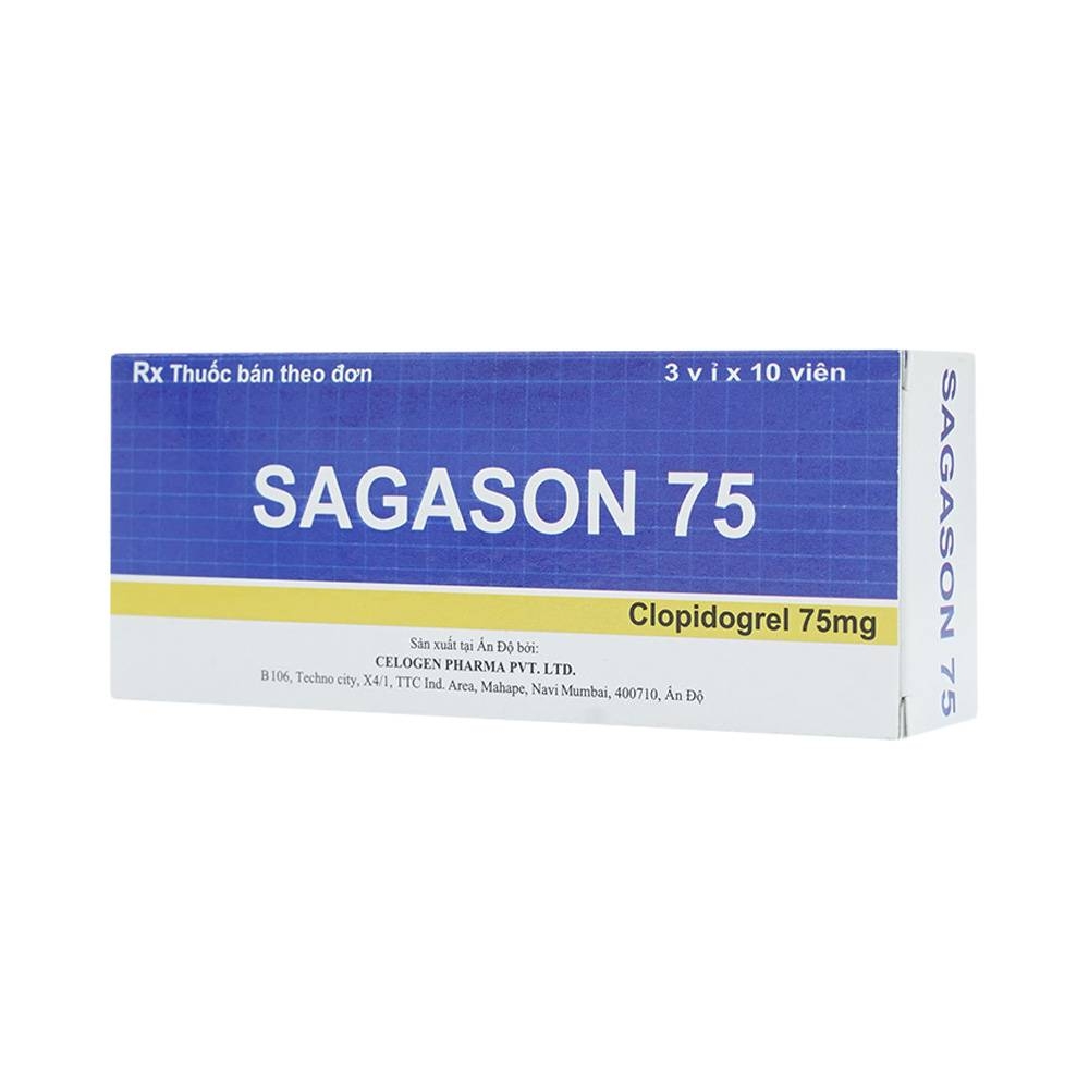 Hình ảnh Thuốc Sagason 75 Celogen Pharma điều trị nhồi máu cơ tim, đột quỵ (3 vỉ x 10 viên)