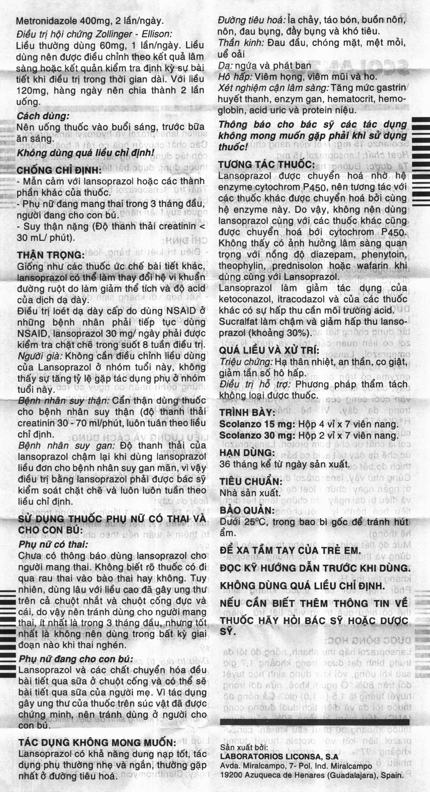 Hình ảnh Thuốc Scolanzo 30mg Laboratorios Liconsa điều trị loét tá tràng, dạ dày (2 vỉ x 7 viên)