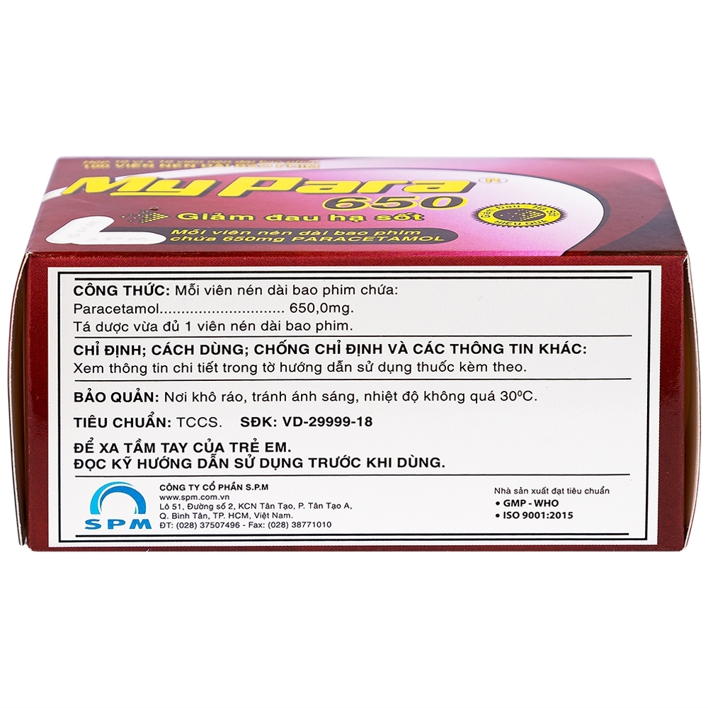 Hình ảnh Thuốc My Para 650mg S.P.M hỗ trợ giảm đau hạ sốt (10 vỉ x 10 viên)