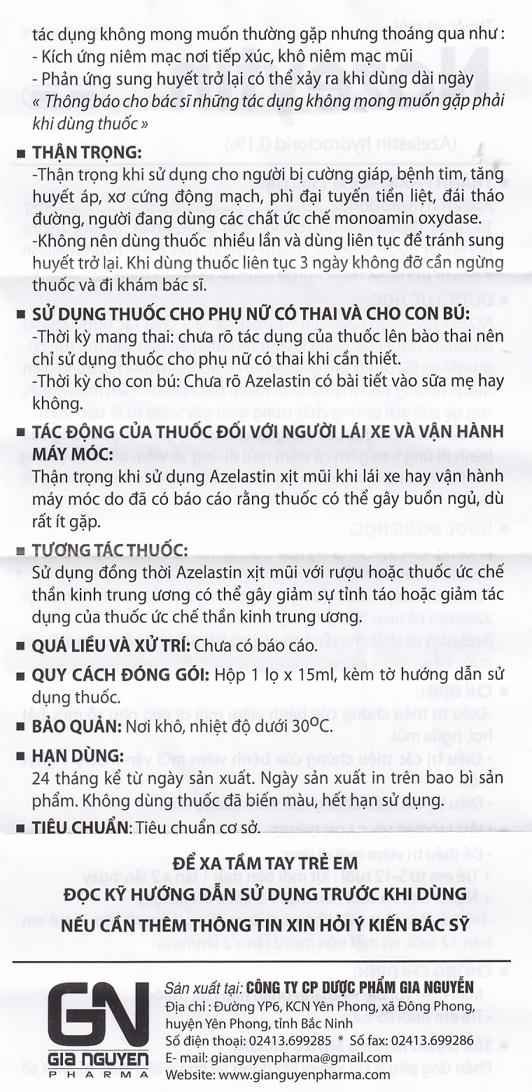 Hình ảnh Thuốc xịt mũi Nozeytin Gia Nguyễn điều trị viêm mũi dị ứng, sổ mũi, hắt hơi, ngứa mũi (15ml)