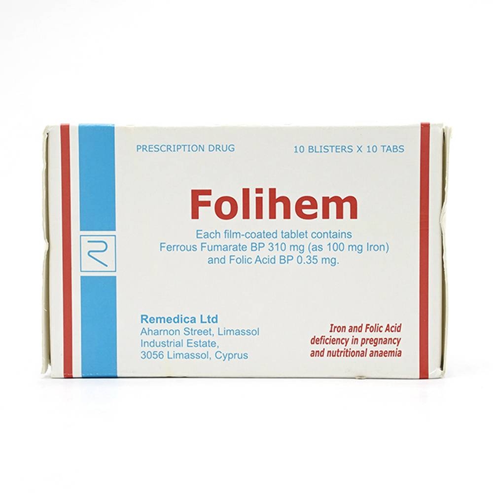 Hình ảnh Thuốc Folihem Remedica phòng ngừa thiếu máu do thiếu sắt và acid folic trong thai kỳ (10 vỉ x 10 viên)