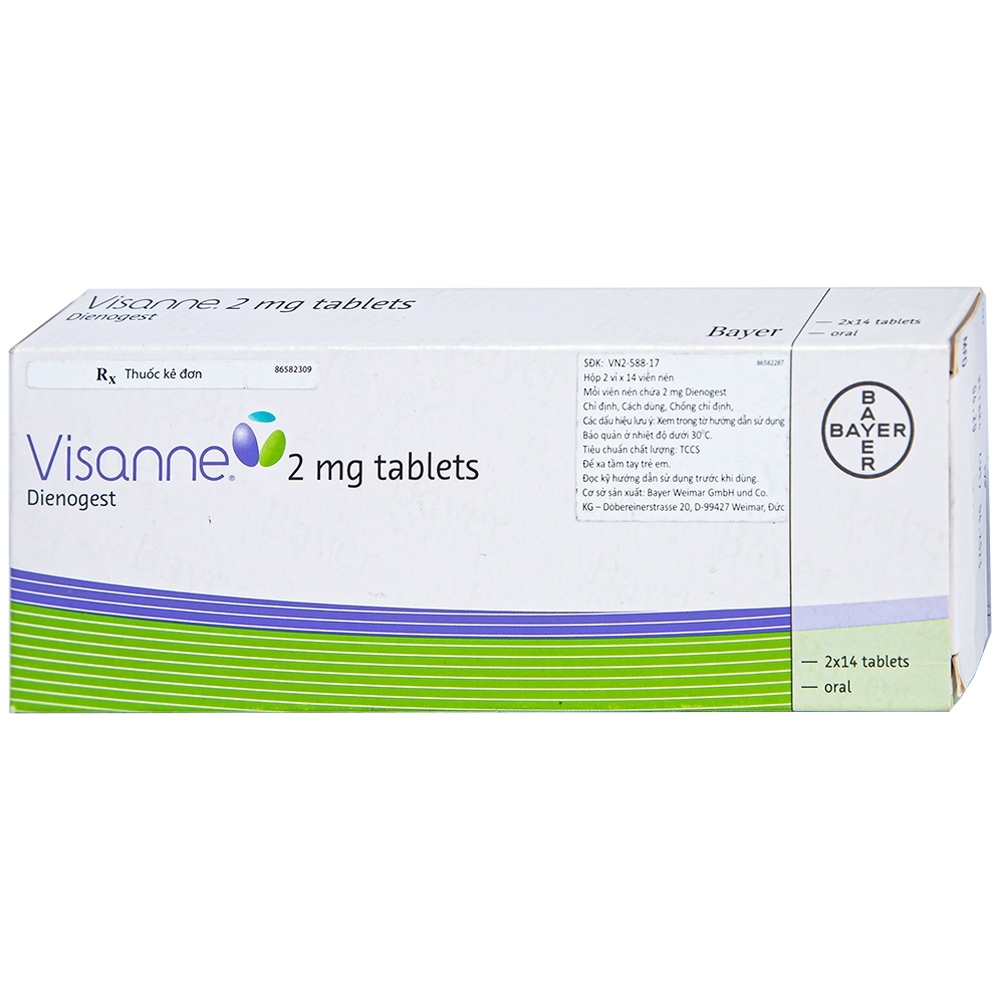 Hình ảnh Thuốc Visanne 2mg Bayer hỗ trợ điều trị lạc nội mạc tử cung (2 vỉ x 14 viên)
