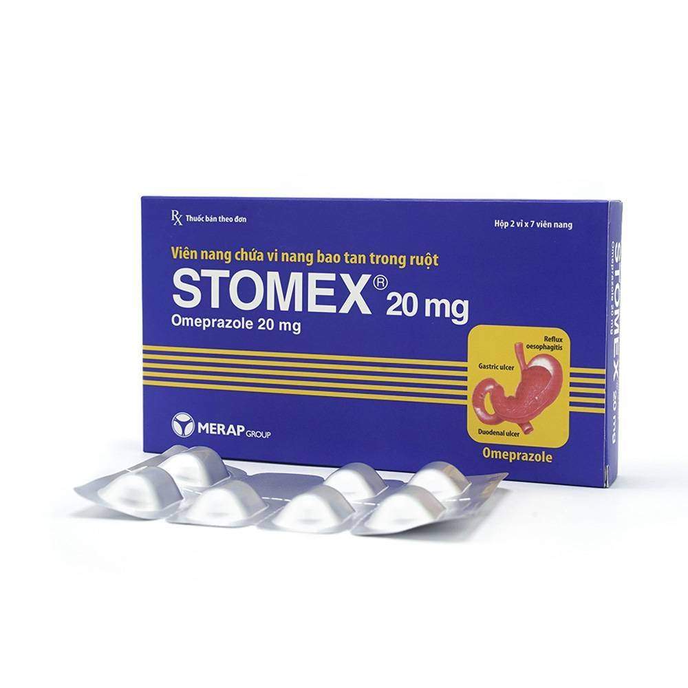 Hình ảnh Thuốc Stomex 20mg Pharbaco điều trị trào ngược dạ dày, thực quản (2 vỉ x 7 viên)