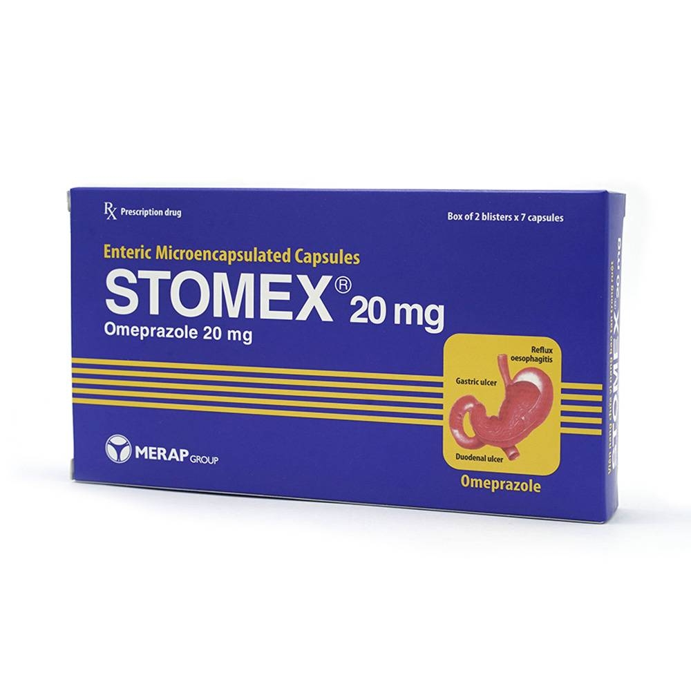 Hình ảnh Thuốc Stomex 20mg Pharbaco điều trị trào ngược dạ dày, thực quản (2 vỉ x 7 viên)