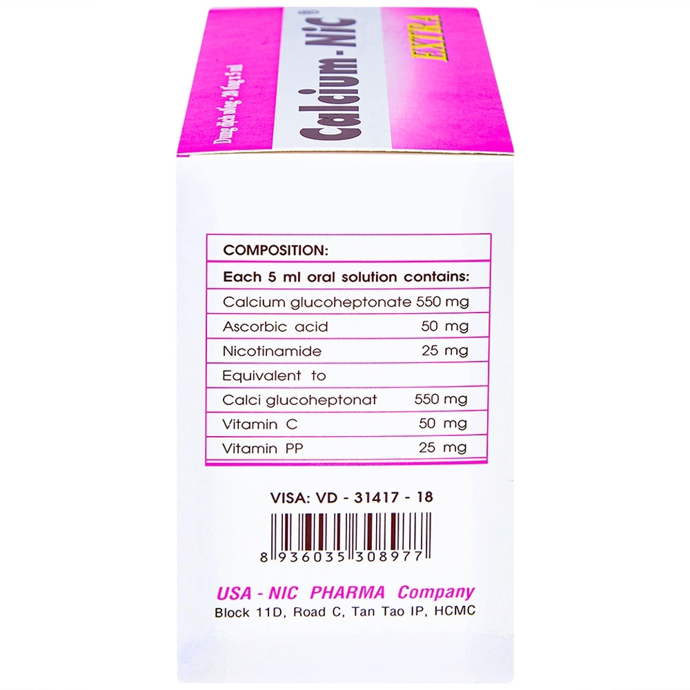 Hình ảnh Dung dịch uống Calcium-NIC Extra bổ sung canxi và vitamin (20 ống x 5ml)