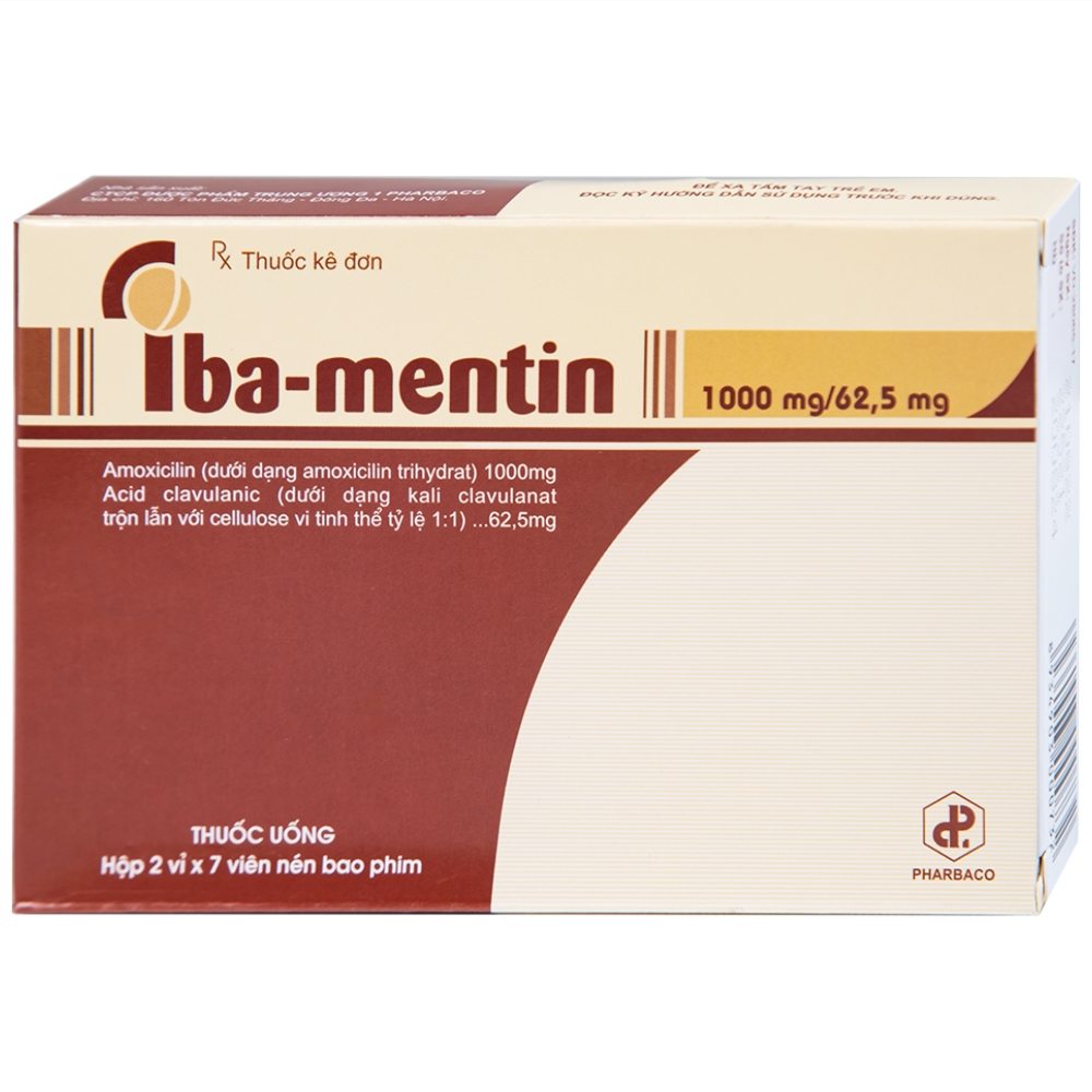 Hình ảnh Thuốc Iba-Mentin 1000mg/62.5mg Pharbaco điều trị viêm Amidan, viêm xoang, viêm phế quản (2 vỉ x 7 viên)