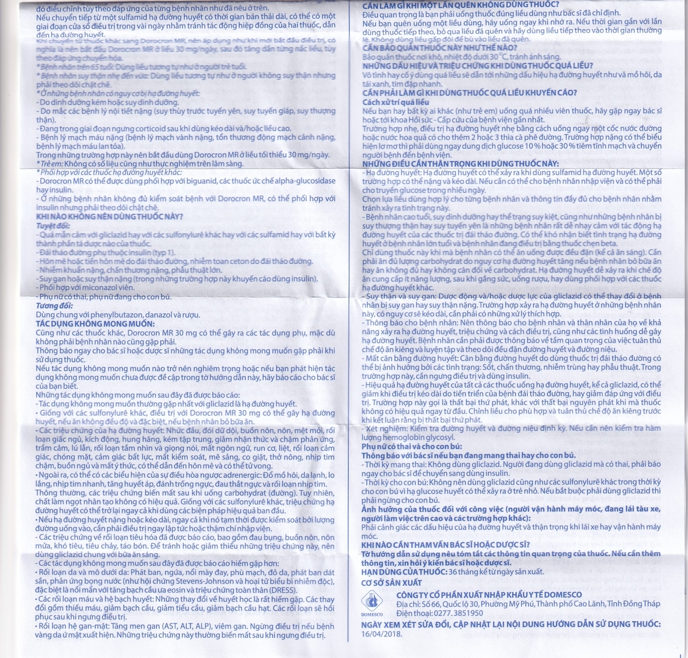 Hình ảnh Thuốc Dorocron MR 30mg Domesco điều trị đái tháo đường típ 2 (2 vỉ x 30 viên)