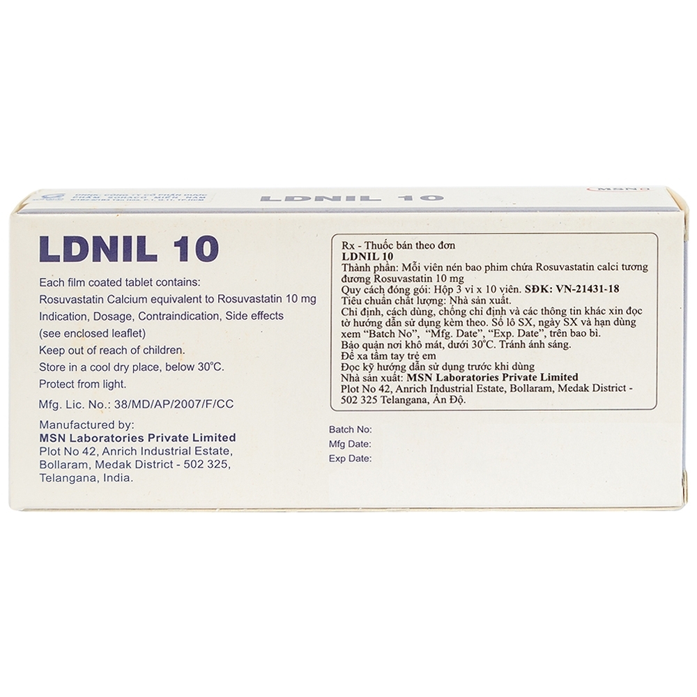 Hình ảnh Thuốc LDNIL 10 MSN điều trị tăng cholesterol (3 vỉ x10 viên)