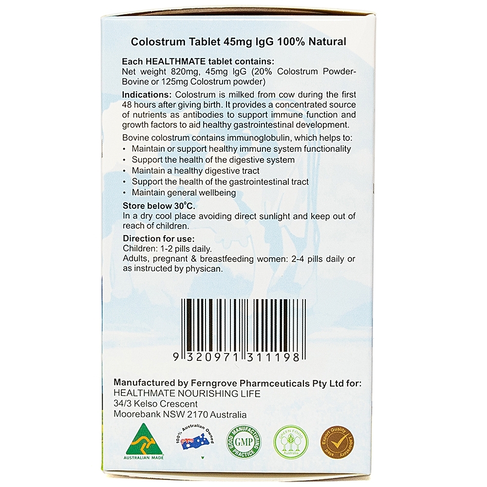 Hình ảnh Sữa non Oceania Colostrum 820mg/45mg IgG Tablet hỗ trợ tăng cường sức đề kháng (90 viên)