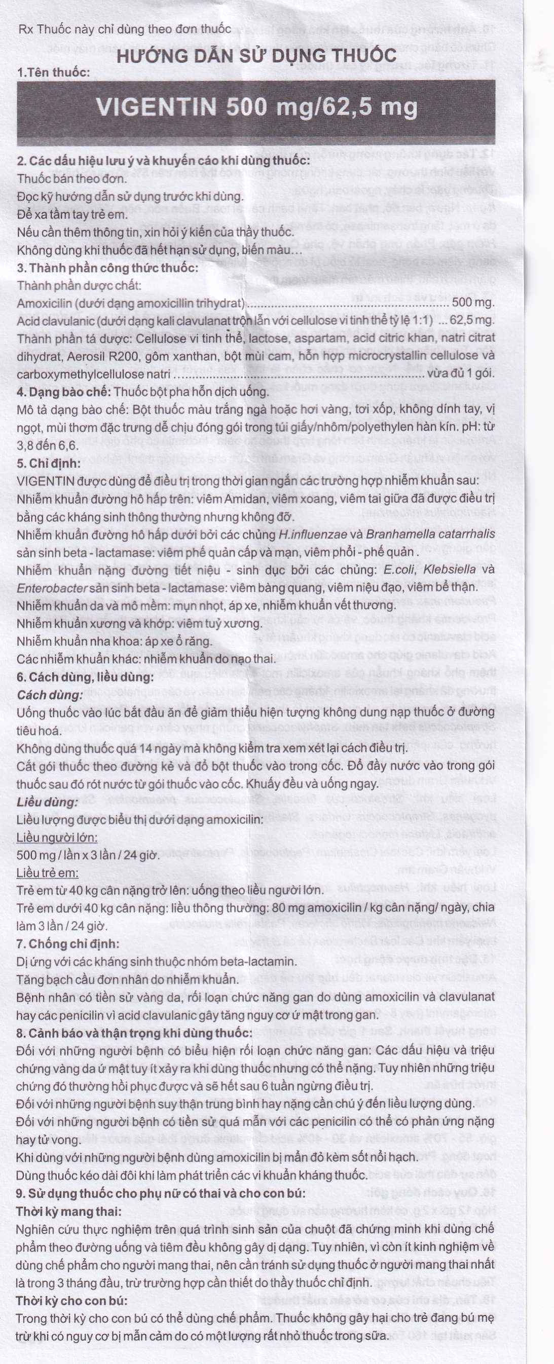 Hình ảnh Thuốc bột pha hỗn dịch uống Vigentin 500mg/62,5mg Pharbaco điều trị các chứng nhiễm khuẩn (12 gói x 2g)