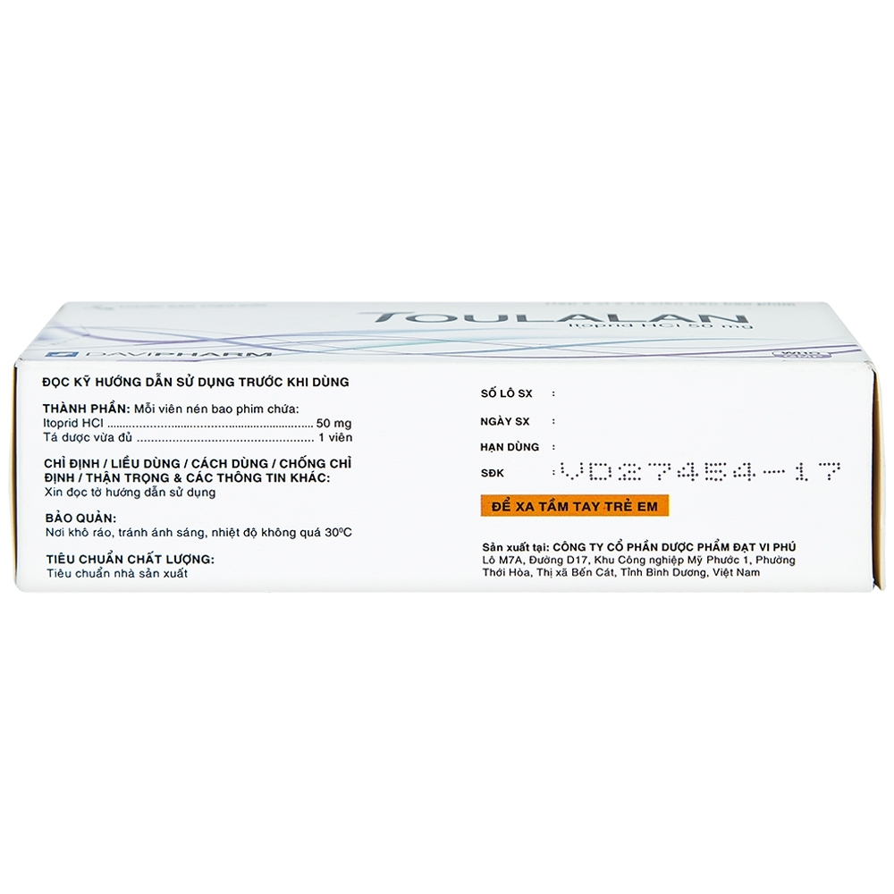 Hình ảnh Thuốc Toulalan Davipharm điều trị triệu chứng về dạ dày (6 vỉ x 10 viên)