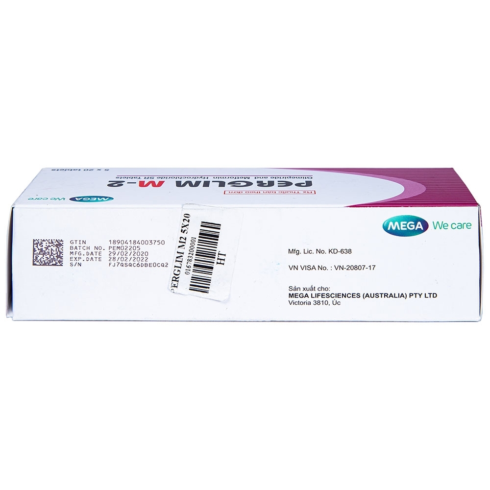 Hình ảnh Viên nén Perglim M-2 Mega We Care điều trị bệnh đái tháo đường típ 2 (5 vỉ x 20 viên)