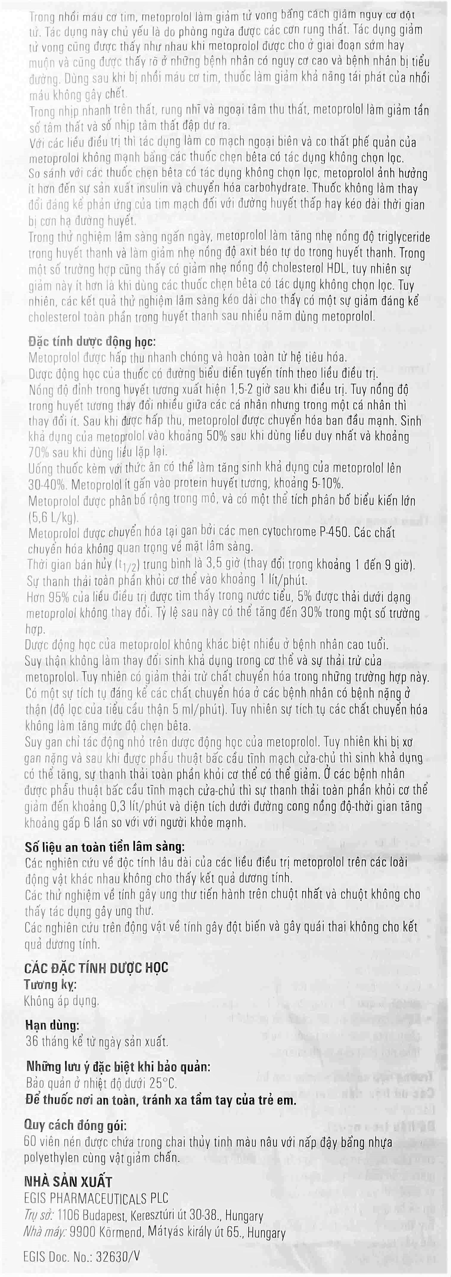 Hình ảnh Thuốc Egilok 50mg Egis Pharma điều trị tăng huyết áp, đau thắt ngực (60 viên)