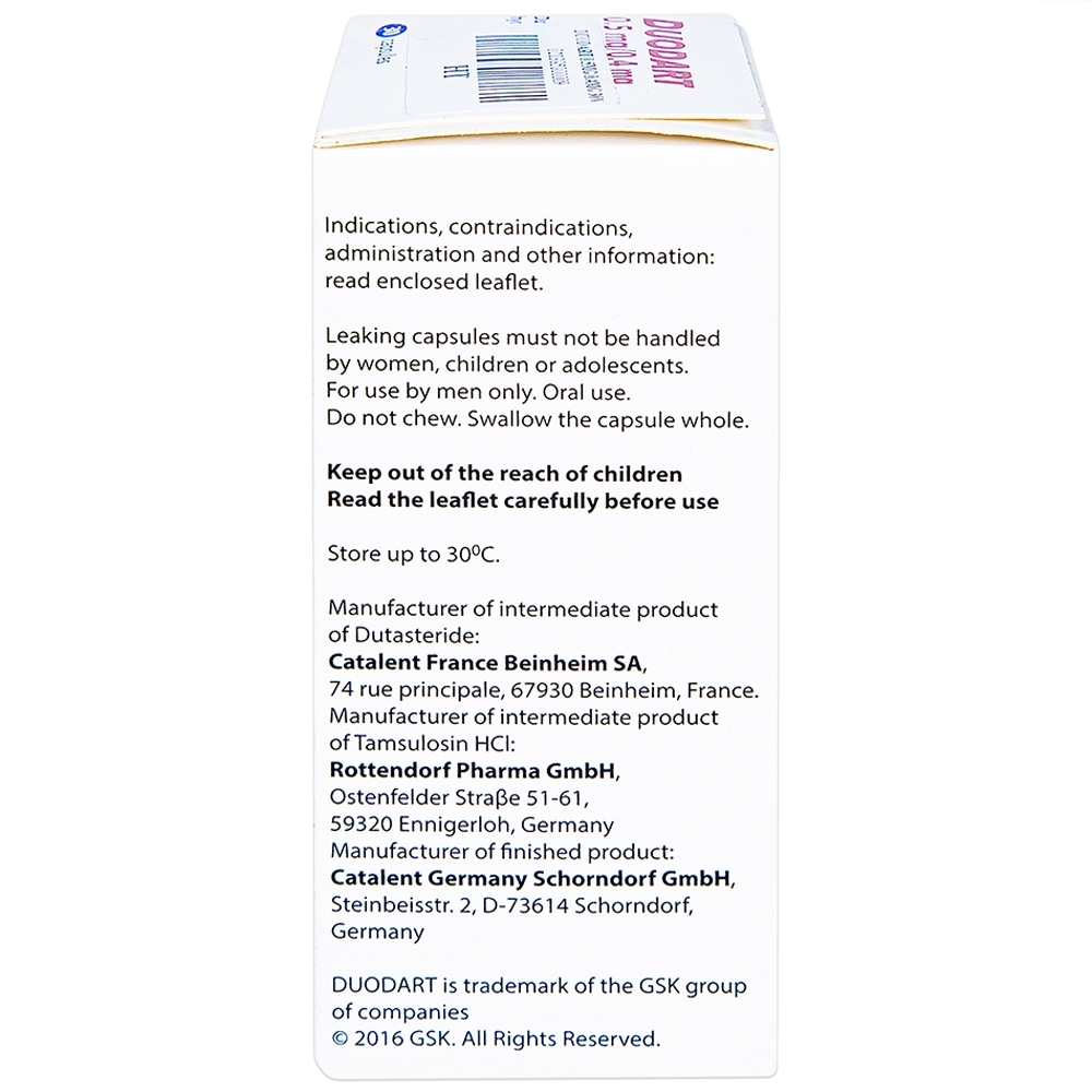 Hình ảnh Thuốc Duodart 0.5mg/0.4mg GSK điều trị bệnh phì đại lành tính tuyến tiền liệt (30 viên)