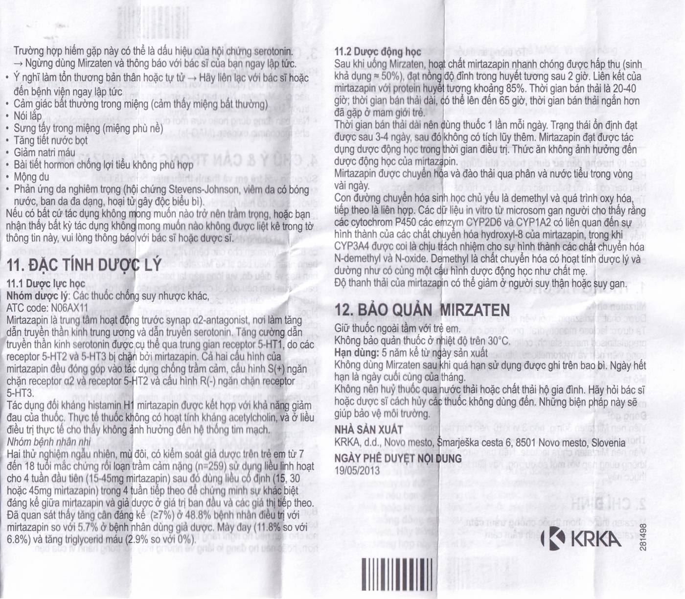 Hình ảnh Viên nén Mirzaten 30mg KRKA điều trị trầm cảm (3 vỉ x 10 viên)