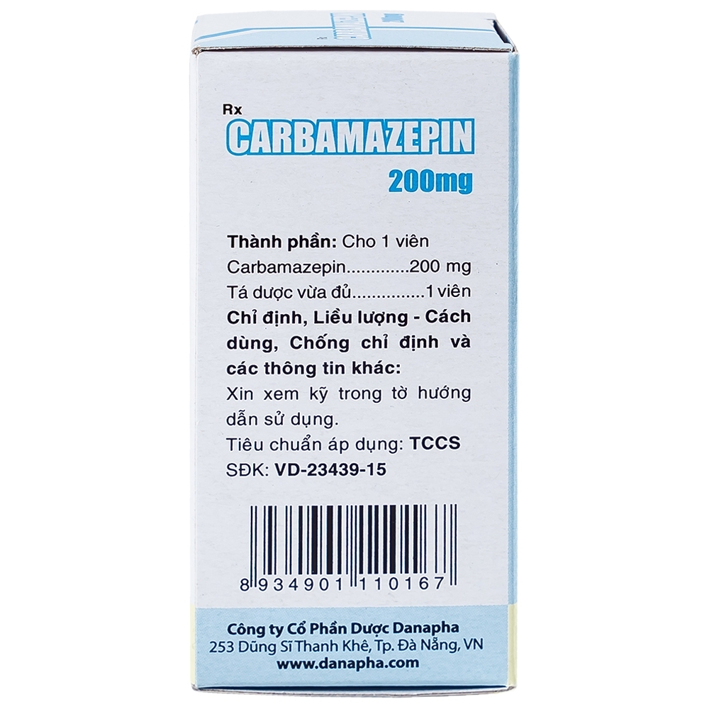 Hình ảnh Thuốc Carbamazepin 200mg Danapha điều trị bệnh động kinh, giảm đau dây thần kinh (100 viên)