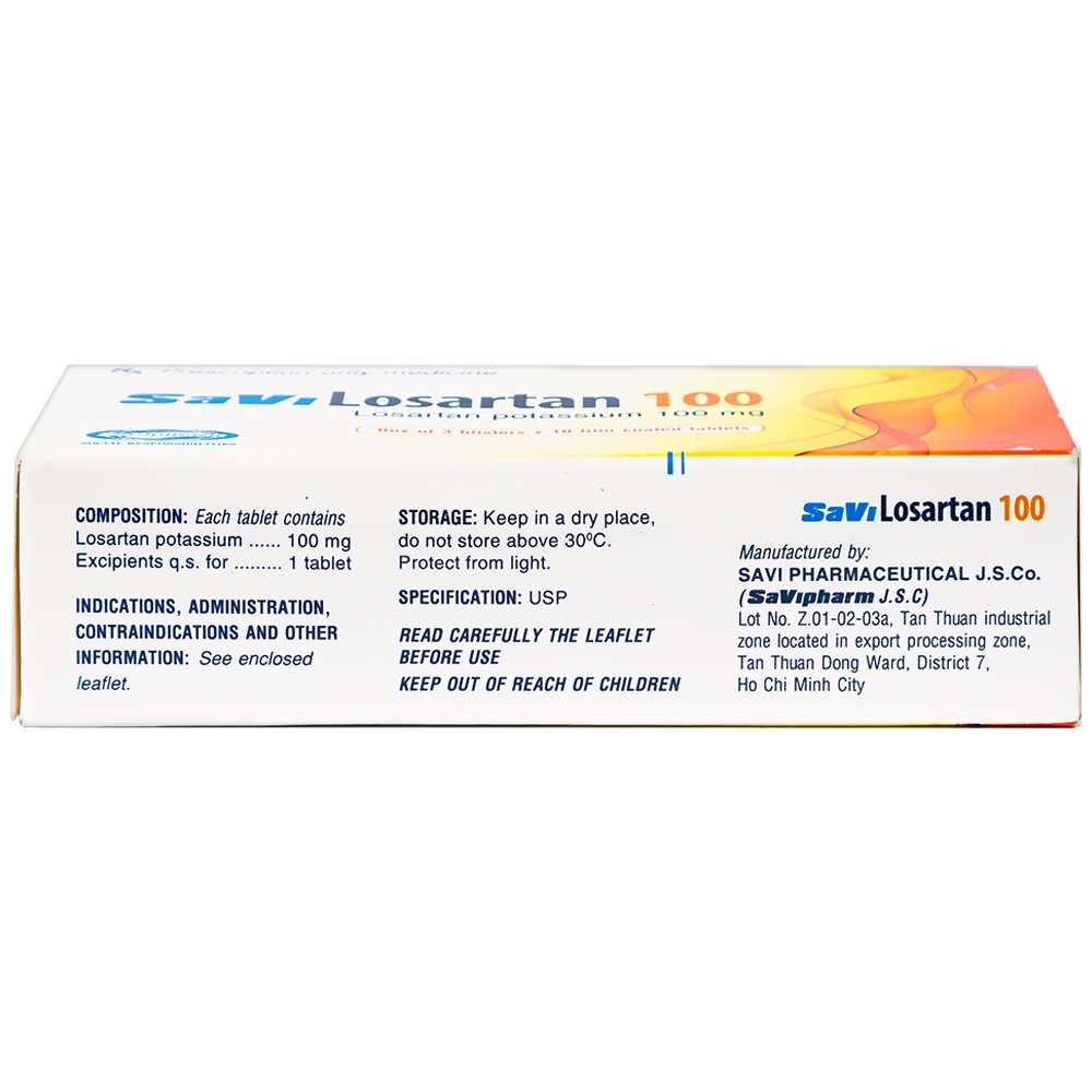 Hình ảnh Thuốc Savi Losartan 100 điều trị tăng huyết áp (3 vỉ x 10 viên)