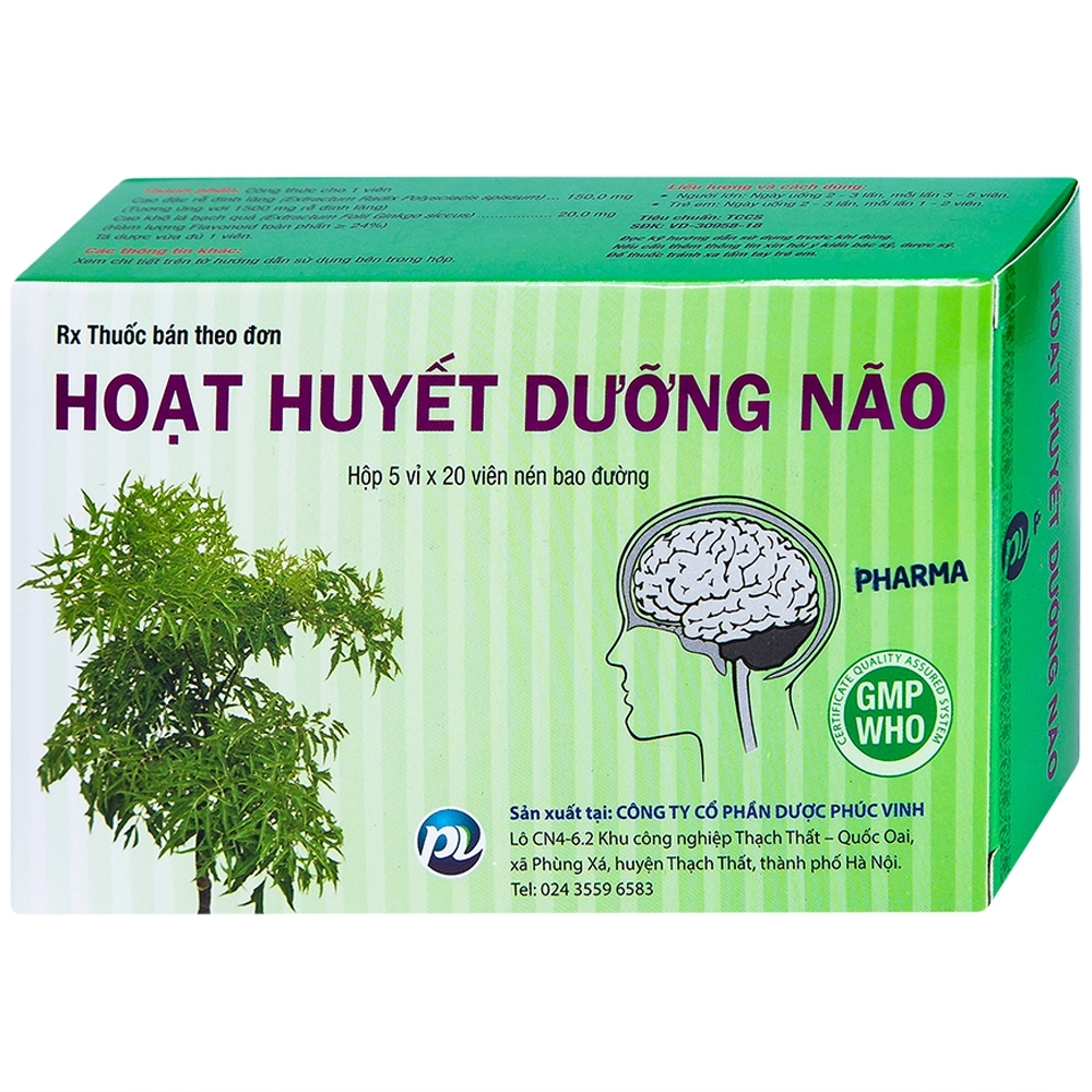 Hình ảnh Thuốc Hoạt Huyết Dưỡng Não Phúc Vinh điều trị suy giảm trí nhớ, thiểu năng tuần hoàn não (5 vỉ x 20 viên)