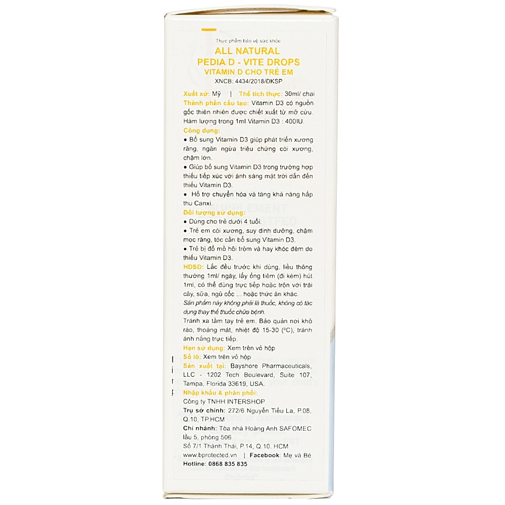 Hình ảnh Dung dịch Pedia D - Vite Drops bổ sung Vitamin D3 giúp phát triển xương răng (30ml)