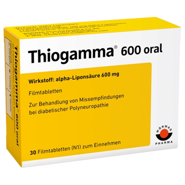 Hình ảnh Thuốc Thiogamma 600 oral điều trị rối loạn cảm giác do tiểu đường (3 vỉ x 10 viên)