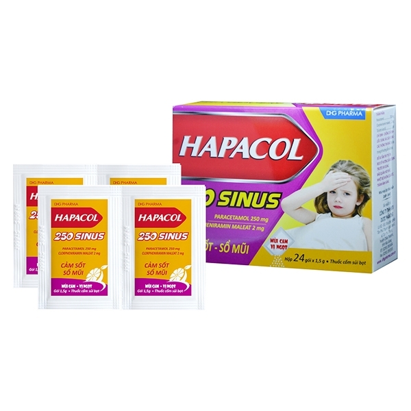 Hình ảnh Cốm Hapacol 250 Sinus DHG điều trị cảm sốt, nhức đầu, đau nhức cơ bắp (24 gói)