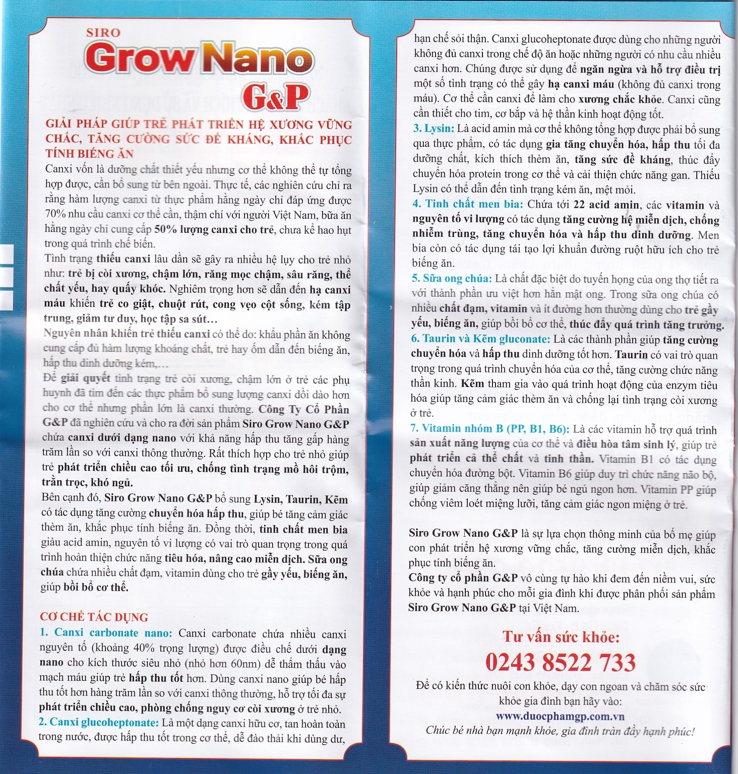 Hình ảnh Siro Grow Nano G&P giúp trẻ phát triển hệ xương, tăng cường đề kháng (20 ống x 10ml)