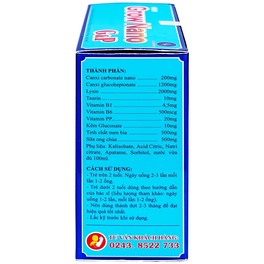 Hình ảnh Siro Grow Nano G&P giúp trẻ phát triển hệ xương, tăng cường đề kháng (20 ống x 10ml)